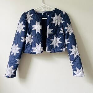 Navy and white star quilted bolero jacket XS